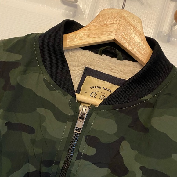 Ci Sono Sherpa line Camo Womens Bomber Jacket Size Medium - Picture 2 of 10